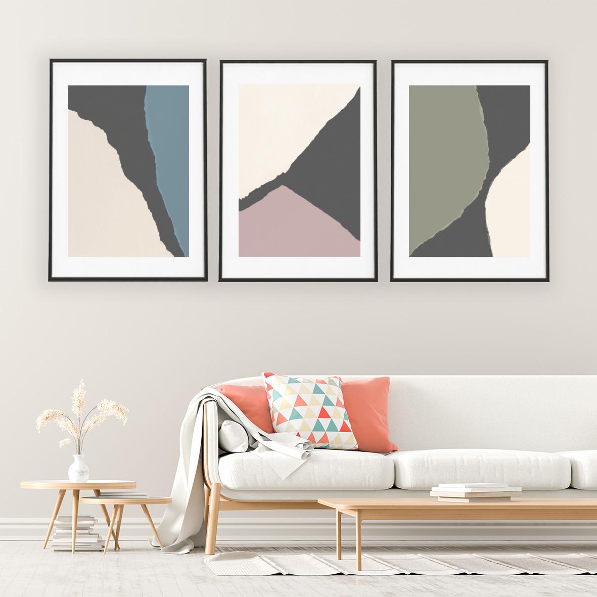 北欧ポスター【 TornPaper 】ちぎり絵風  デザイン選べる くすみ　ターコイズ　グレイッシュピンク オリーブ