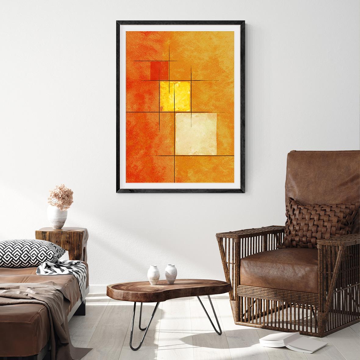 北欧ポスター  抽象画 サニースポット 陽だまり01 オレンジ&イエロー 四角  グラフィック アートポスター