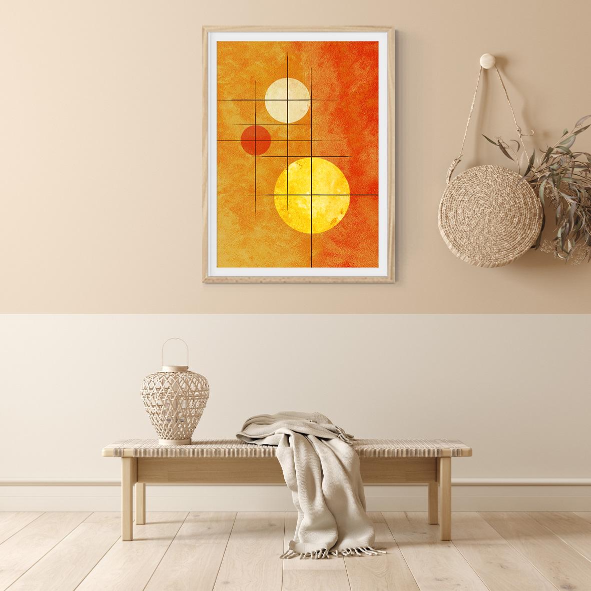 北欧ポスター  抽象画 サニースポット 陽だまり02 オレンジ&イエロー サークル  グラフィック アートポスター