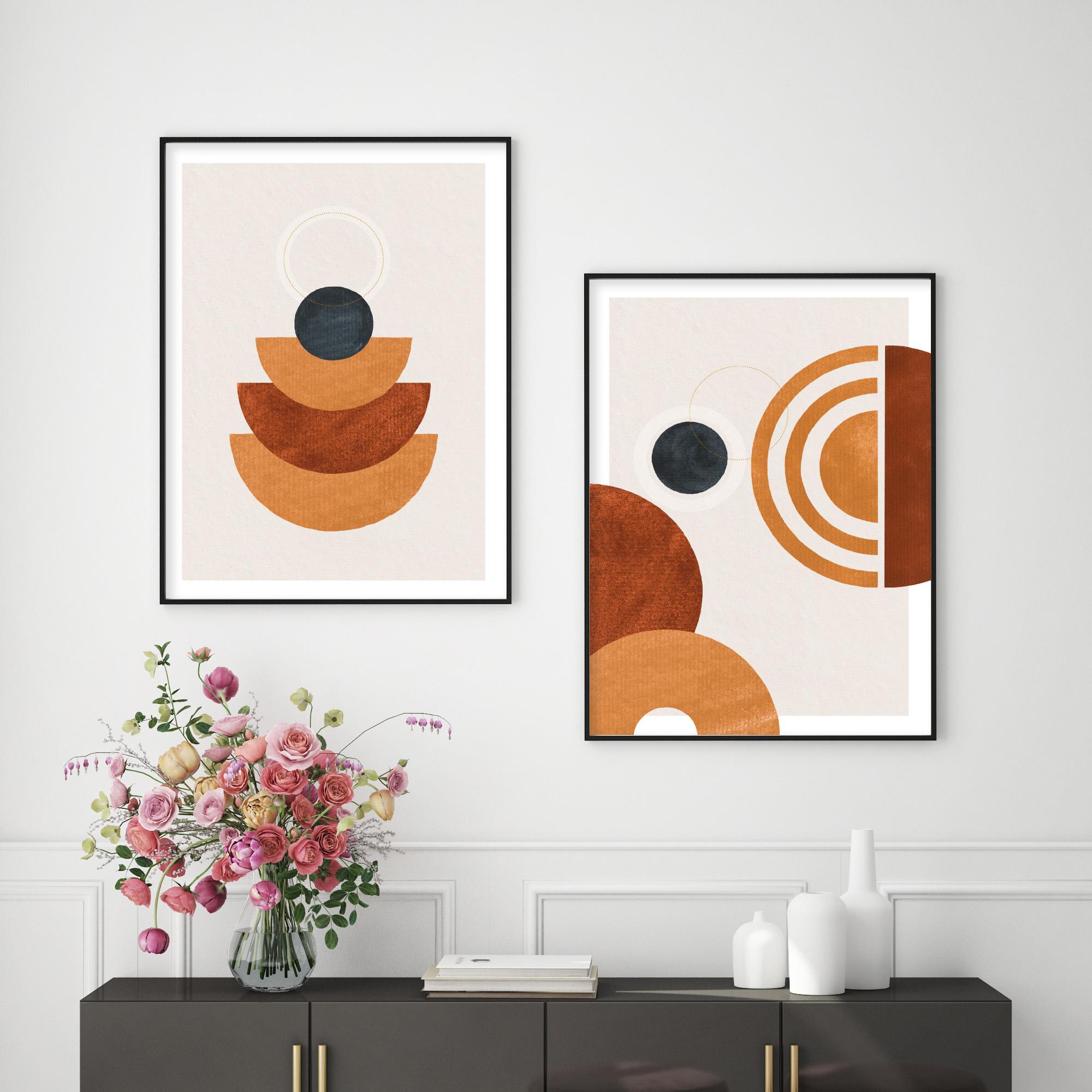 北欧ポスター【 BOHO MODERN 】 ミッドセンチュリー ART　オレンジ　ブラウン　キャンバス仕上げも可能